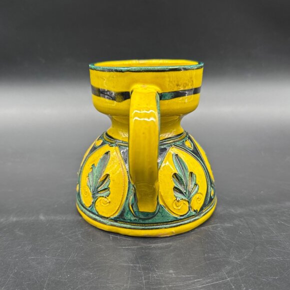 Vintage Pottery Mug Creamer Jug MCM Bitossi Italy Handmade Yellow Green Italian - Picture 3 of 10